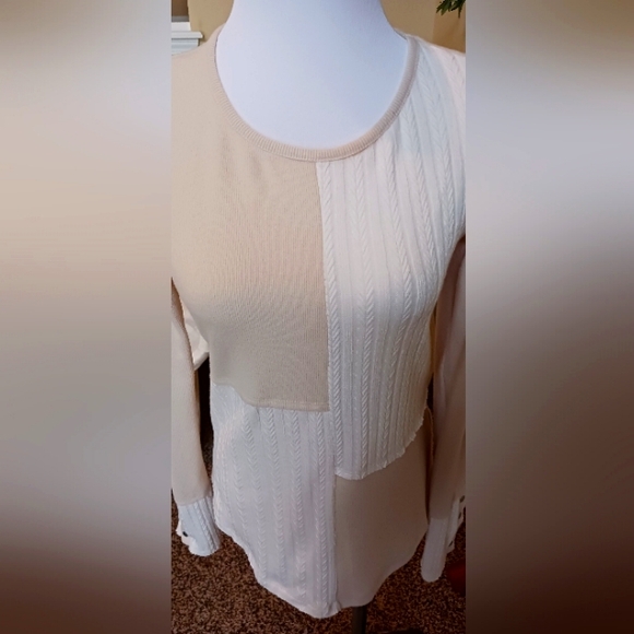 Hem & Thread Colorblock Sweater Taupe/Cream NWT  S - Picture 6 of 11